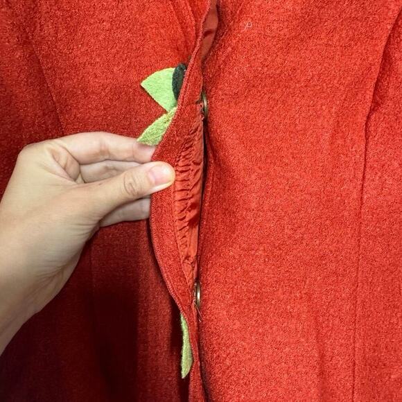 Vintage Ambition Jacket Women M Red Wool Blend Floral Snap Closure Cottage Boho - Picture 5 of 8